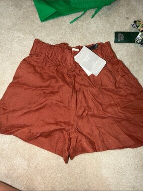 H&M Rust High-Waist Paperbag Shorts